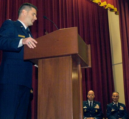 Col. Brice Middleton, 912th Air Refueling Squadron commander, assumes command of the 912th ARS at March Air Reserve Base, Calif., on Dec. 3, 2010. The new squadron is an active duty associate at March. It will support the 336th Air Refueling Squadron and 452nd Maintenance Group while remaining under the administrative control of the 92nd Air Refueling Wing located at Fairchild Air Force Base, Wash. Two hundred active duty Airmen are slated to join the squadron. (U.S. Air Force Photo/Senior Airman Natasha E. Stannard)