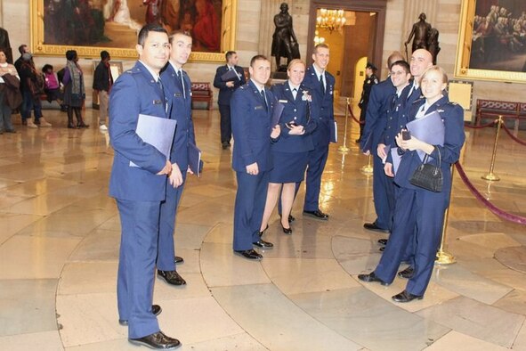 Company grade officers from Joint Base McGuire-Dix-Lakehurst, N.J., tour the Capitol Rotunda during their visit to Capitol Hill in Washington, D.C., on Dec. 2, 2010. Twenty-three CGOs participated in a civil-military relation staff ride in Washington from Dec. 1-4, 2010. (U.S. Air Force Photo/1st Lt. James Gallagher) 