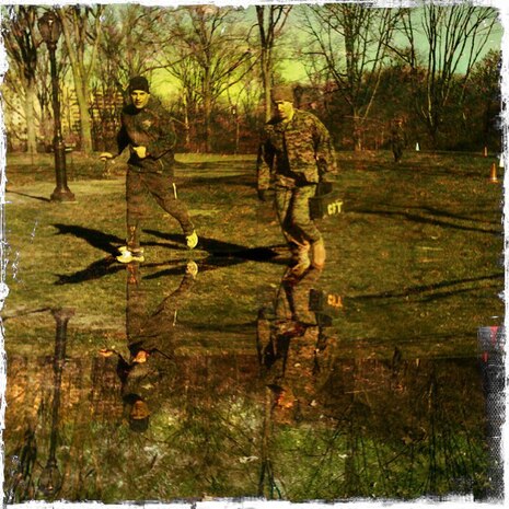 NEW YORK -- Marines from the New York City Marine Corps Public Affairs Office took the combat fitness test, in Central Park, here, Dec. 8. The CFT is a three-part test scoring Marines on the number of times they can lift a 30-pound ammo can, and their run times in a 880-meter run and then a 300-meter maneuver course. Marines must complete both a combat fitness test and a physical fitness test annually. The physical fitness test includes pull ups, a three mile run and crunches. (Official Marine Corps photo by Sgt. Randall A. Clinton / RELEASED)
