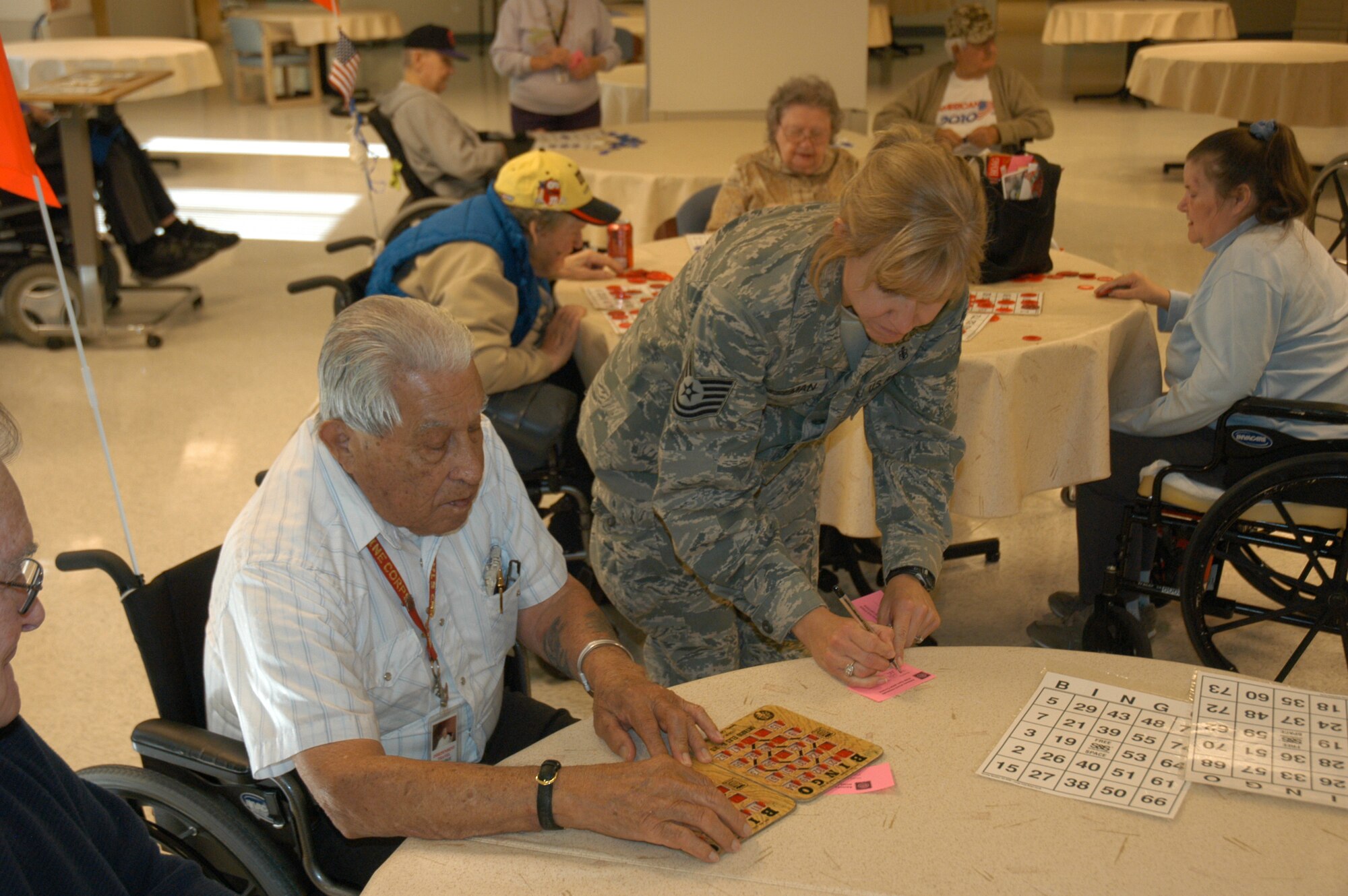 Tech. Sgt. Nicole Breseman was part of a 944th FW team of Airmen that visited the Phoenix VA Hospital Dec. 4 as part of the 944th FW Community Outreach Ambassador program. The event was orchestrated by 944th Chaplain Kevin Rash. (U.S. Air Force photo/Tech. Sgt. Donovan Kohls)