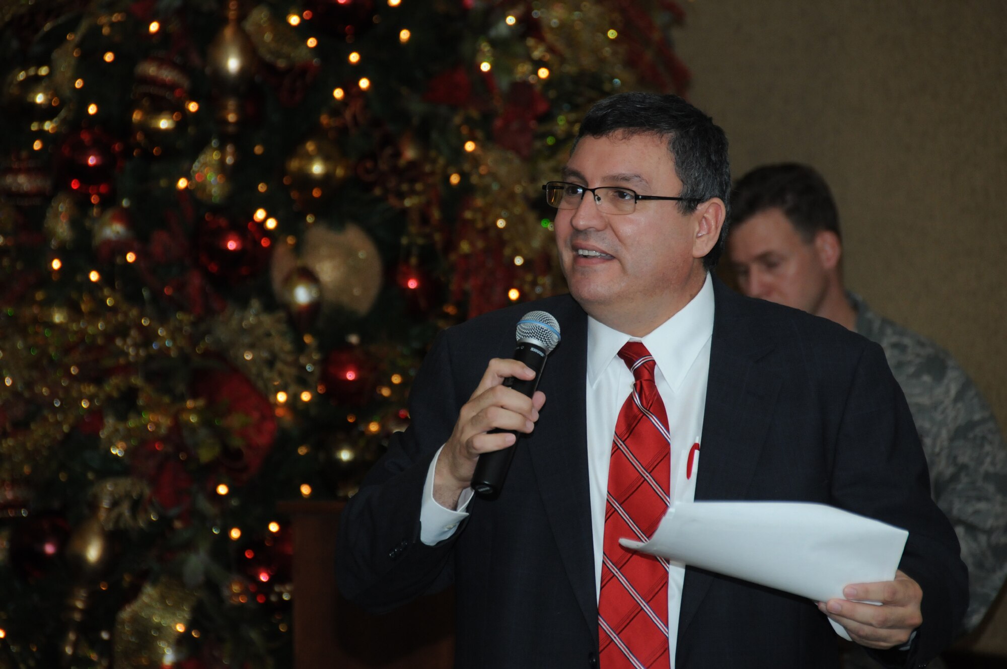 Alfred Rivera, director of computing services for the Defense Information Systems Agency, was the guest speaker during the Armed Forces Communications
and Electronics Association luncheon Dec. 1 at the Bay Breeze Event Center. The
event took place during ScopeWarrior, an annual strategic planning conference for senior Air Force communications leaders.  (U.S. Air Force photo by Kemberly Groue)