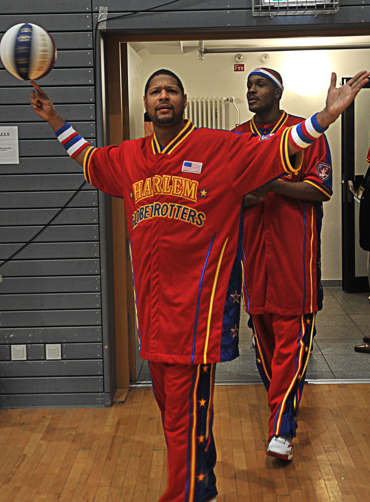 The Harlem Globetrotters performed for military members and their families during their ninth Military Holiday tour, Ramstein Air Base, Germany, Dec. 8, 2010. This tour was made possible by Navy Entertainment and Armed Forces Entertainment; this year's tour will feature 11 games on U.S. military bases in five countries: Germany, Italy, Greece, the Netherlands and the United Kingdom. The Globetrotters are celebrating their 85th year entertaining audiences around the world. (U.S. Air Force photo by Airman 1st Class Desiree Esposito)