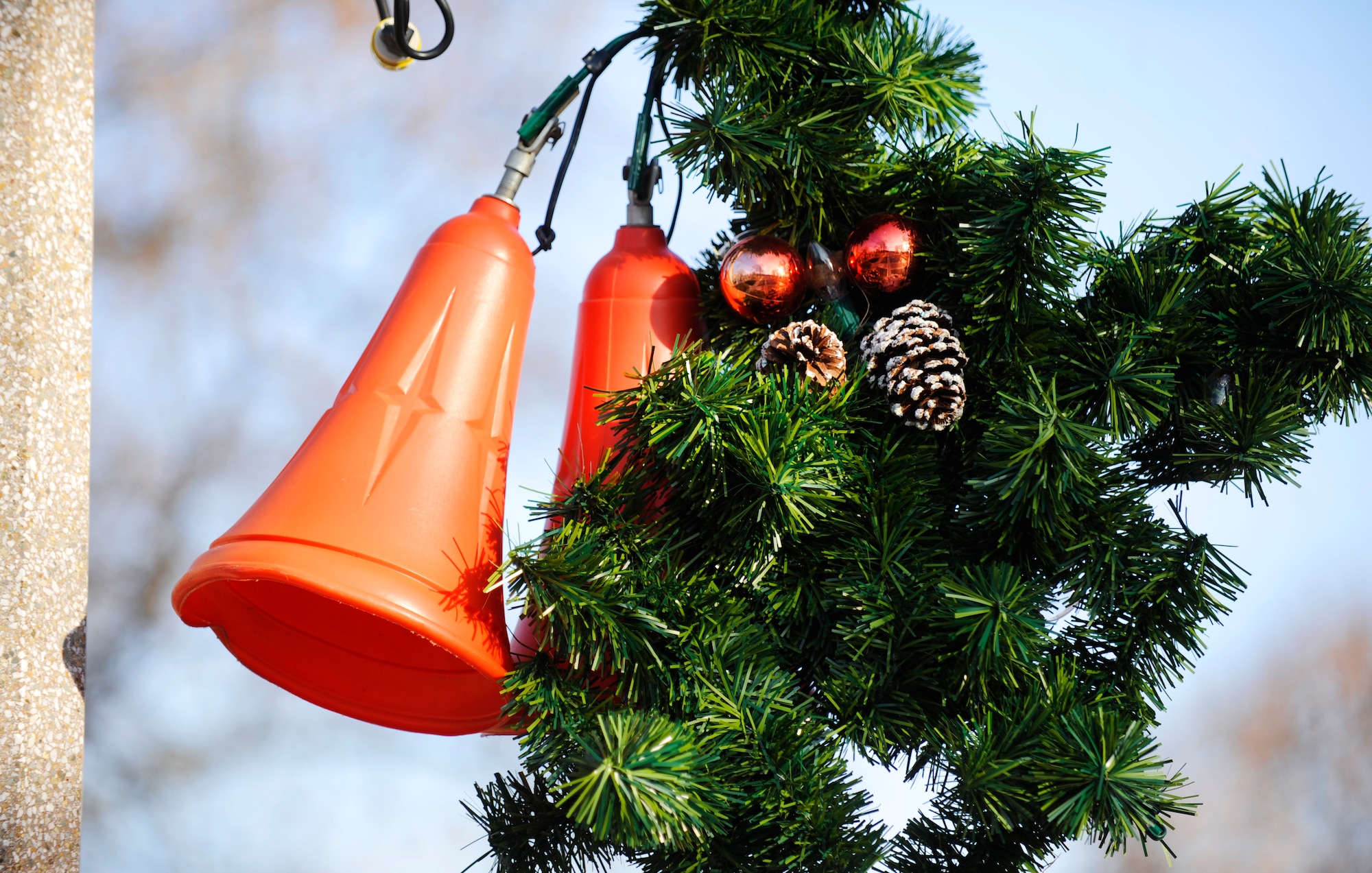Decorations are hung from light posts on heritage drive Dec. 10.  Scott Air Force Base takes pride in decorating for the holiday season. (U.S. Air Force photo/ Staff Sgt. Ryan Crane)