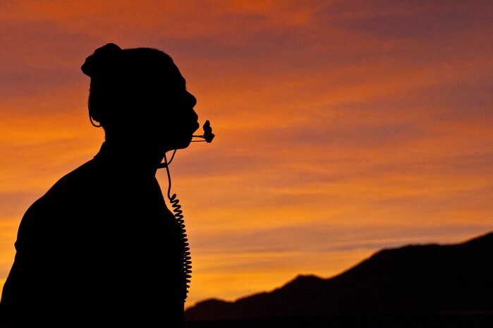 NELLIS AIR FORCE BASE, Nev. -- Senior Airman Edwin Watkins, a crew chief with the 23rd Aircraft Maintenance Squadron communicates with Lt. Col. Jim Clark, 74th Fighter Squadron, commander while conducting pre-flight checks on an A-10 Thunderbolt II before a training mission during the Green Flag West 11-2 exercise at Nellis Dec. 10. Airman Watkins and Lt. Col. Clark are from Moody Air Force Base, Ga., and are deployed to Nellis in support of Green Flag-West. Green Flag-West provides a realistic air-land integration training environment for forces preparing to support worldwide combat operations. (U.S. Air Force photo by Tech. Sgt. Michael R. Holzworth)