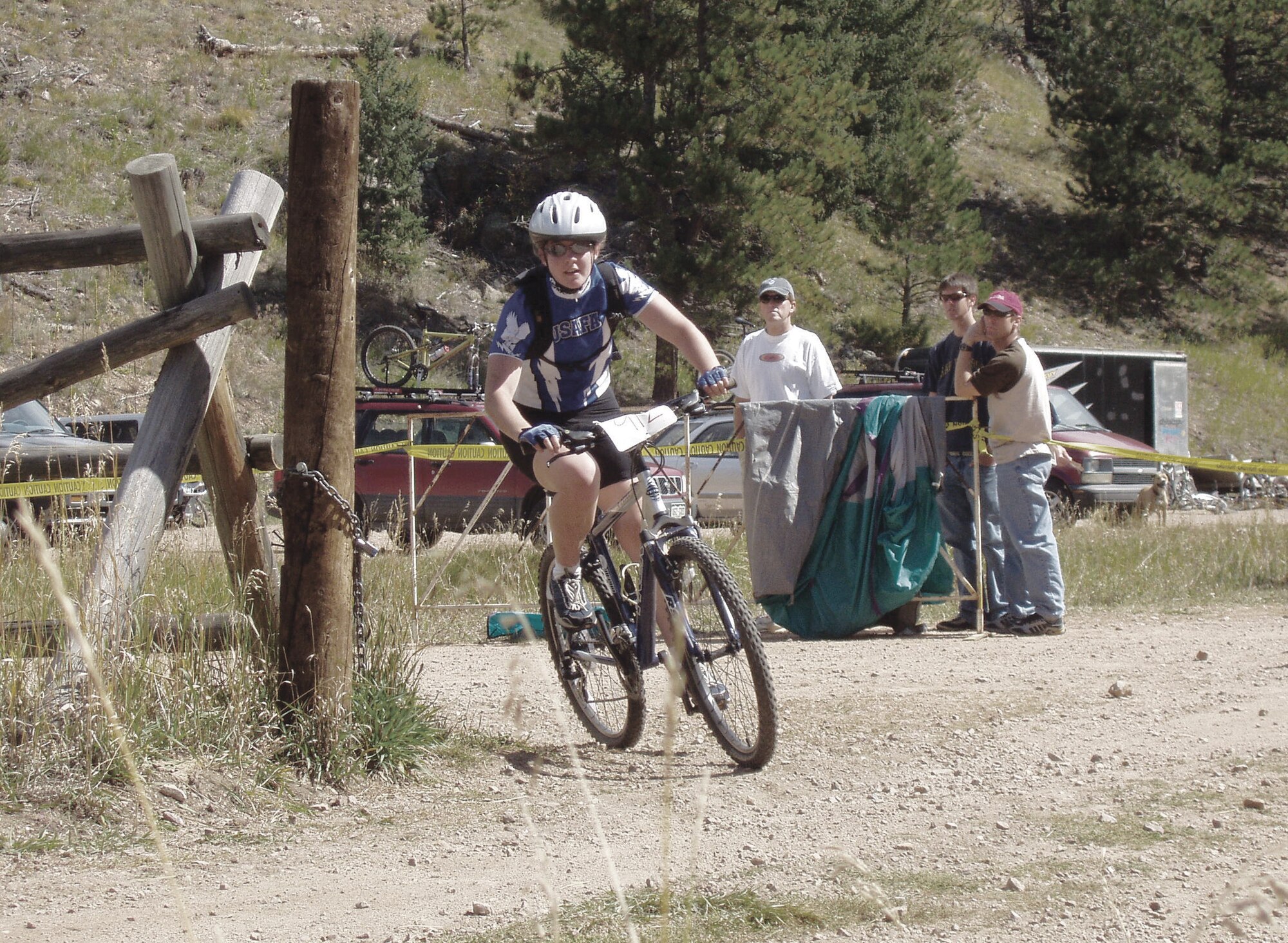 1st Lt. Kathy Rakel, 56th Operations Group chief of intel readiness, competes in her first mountain bike race with the Air Force Academy Mountain Bike team.  (Courtesy photo)