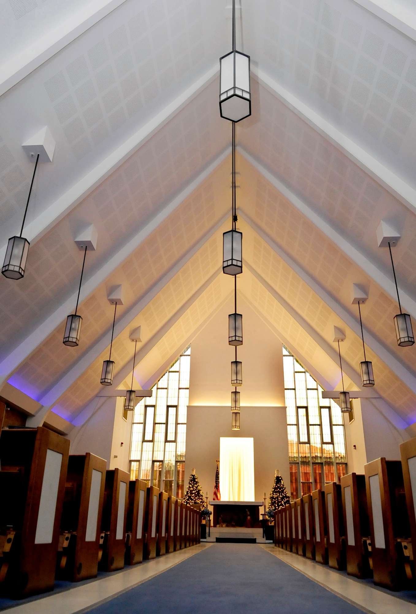 RAF MILDENHALL, England -- The RAF Mildenhall Chapel Sanctuary stands ready for Christmas and holiday services. Both Catholic and Protestant services will be held between Dec. 24 and Jan 2. For more information, call the chapel at DSN 238-2822. (U.S. Air Force photo/Senior Airman Ethan Morgan) 