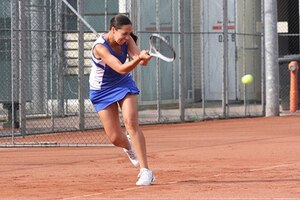 AMSTERDAM -- Staff Sgt. Anixa Almeyda, 15th Intelligence Squadron unit support analyst stationed at Langley Air Force Base, plays in the Headquarters Allied Air Command Tennis Championships Sept. 24. Sergeant Almeyda won the 2010 Air Combat Command Female Athlete of the award for her illustrious tennis accomplishments. (Courtesy photo)(RELEASED)