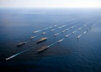 A formation of ships from the U.S. Navy and Japan Maritime Self Defense Force cruise in the Pacific Ocean at the conclusion of exercise Keen Sword, which took place Dec. 3-10. Identified as the largest joint, bilateral field training exercise between the two nations in Japan, Keen Sword 11 was designed to allow the two militaries to practice and evaluate the coordination procedures and interoperability elements required to effectively and mutually respond to the defense of Japan, or to a regional crisis or contingency situation in the Asia-Pacific region. (U.S. Navy photo)

