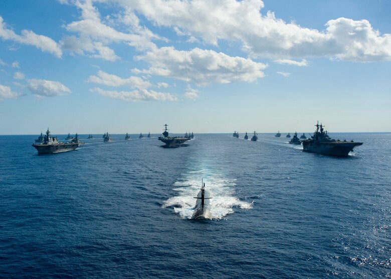 A formation of ships from the U.S. Navy and Japan Maritime Self Defense Force cruise in the Pacific Ocean at the conclusion of exercise Keen Sword, which took place Dec. 3-10. Identified as the largest joint, bilateral field training exercise between the two nations in Japan, Keen Sword 11 was designed to allow the two militaries to practice and evaluate the coordination procedures and interoperability elements required to effectively and mutually respond to the defense of Japan, or to a regional crisis or contingency situation in the Asia-Pacific region. (U.S. Navy photo)

