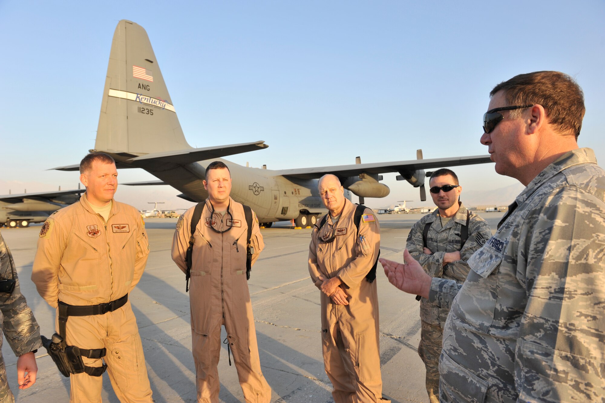 Maj. Gen. Edward Tonini, Adjutant General of Kentucky, speaks with Guardsmen from his home state during a visit to Bagram Airfield, Afghanistan, Dec. 8, 2010. General Tonini serves as the Commanding General of both the Kentucky Army and Air National Guard.  (U.S. Air Force photo/Staff Sgt. Christopher Boitz)