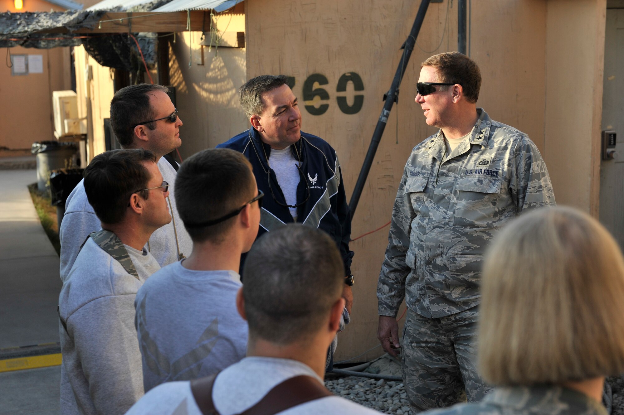 Maj. Gen. Edward Tonini, Adjutant General of Kentucky, speaks with Guardsmen from his home state during a visit to Bagram Airfield, Afghanistan, Dec. 8, 2010. General Tonini serves as the Commanding General of both the Kentucky Army and Air National Guard.  (U.S. Air Force photo/Staff Sgt. Christopher Boitz)