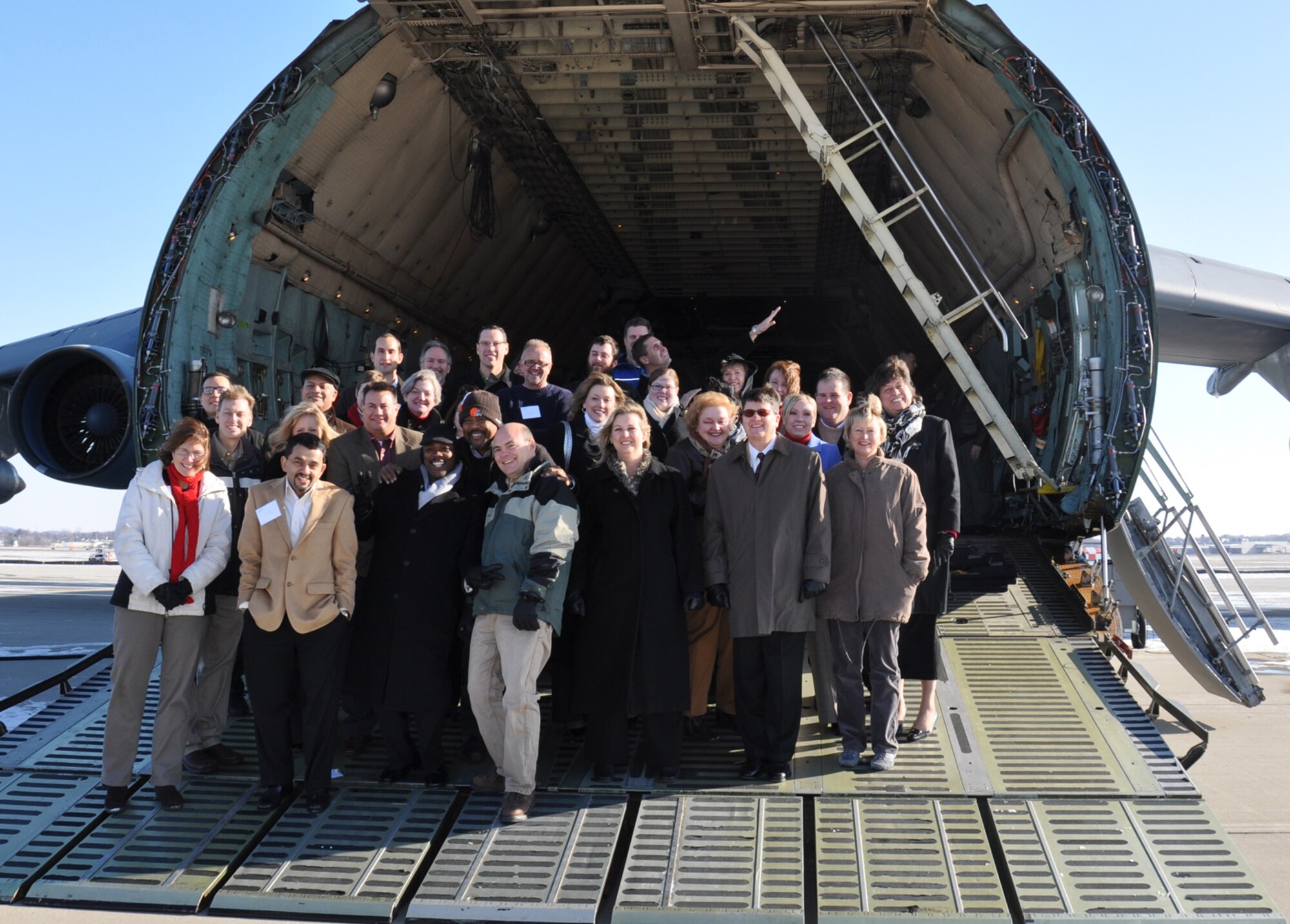WRIGHT-PATTERSON AIR FORCE BASE, Ohio – More than 35 members of the Leadership Dayton class toured a 445th Airlift Wing C-5 Galaxy as part of their visit to Wright-Patterson Air Force Base, Ohio, Dec. 8. Leadership Dayton is a leadership development program designed to identify, educate and motivate a network of community leaders and increase the individual’s capacity to serve the Dayton region.  (U.S. Air Force photo/Stacy Vaughn)
