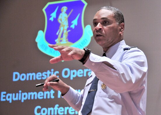 Maj. Gen. Garry C. Dean addresses about 450 guardmembers during the Air Guard's Domestic Operations Equipment Requirements Conference Aug. 2 to 6, 2010 in Baltimore. General Dean is the commander of 1st Air Force and commander of Continental U.S. North American Aerospace Defense Command Region. (U.S. Air Force photo/Master Sgt. Mike Smith) 