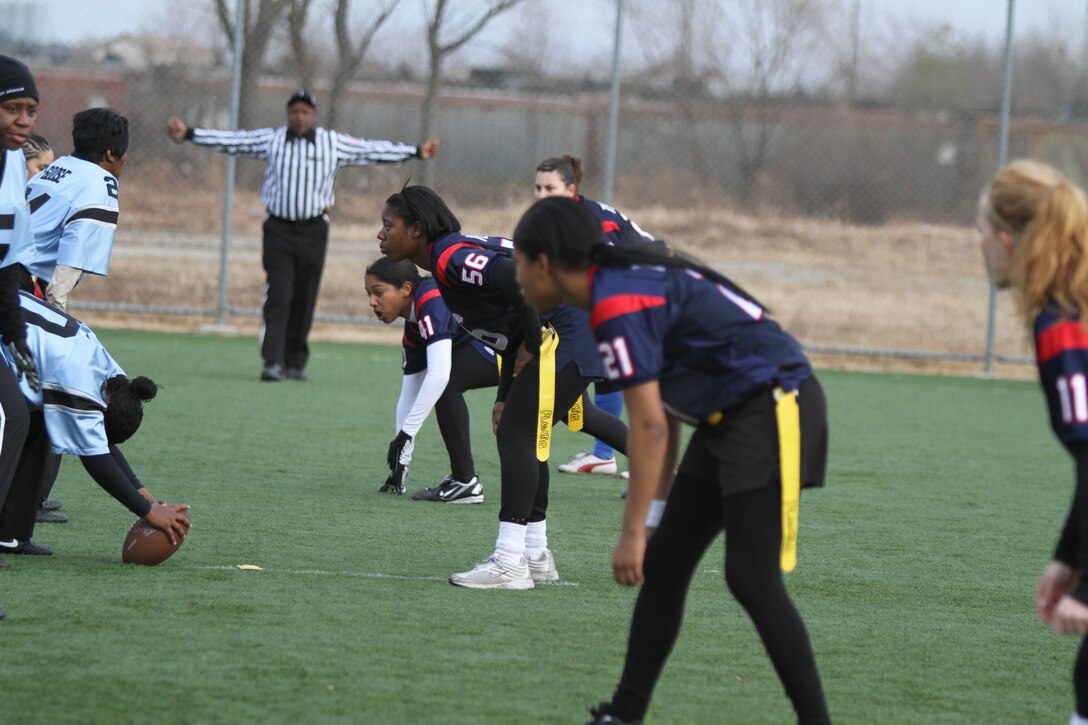 Osan's defense anticipates a play during the championship game against Camp Humphreys II Dec. 5. (Courtesy photo)
