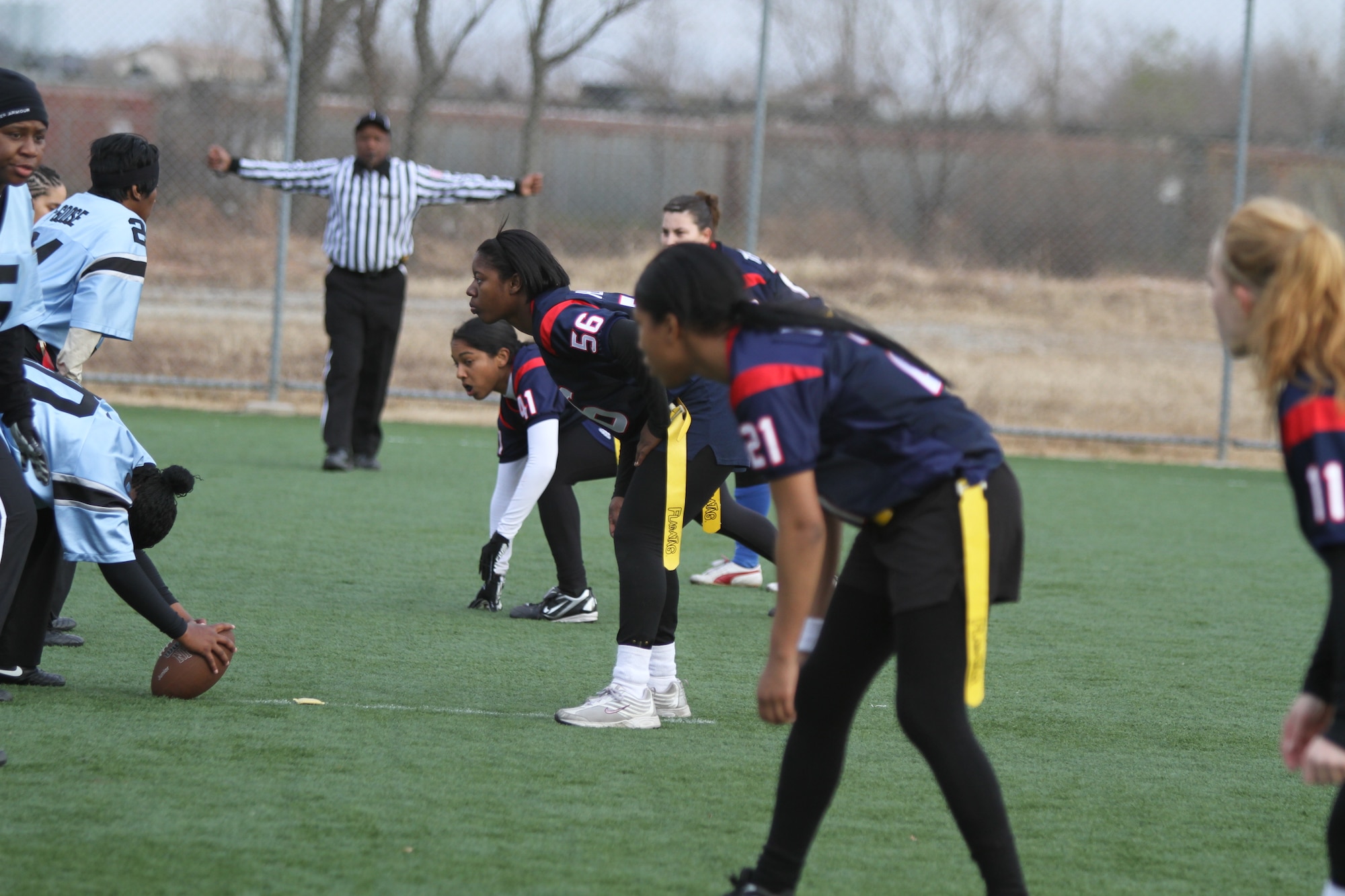 Osan's defense anticipates a play during the championship game against Camp Humphreys II Dec. 5. (Courtesy photo)