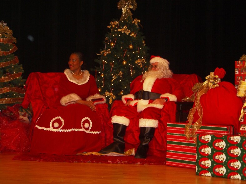 Santa and Mrs. Claus pay a visit to the Pearl S. Buck Christmas Party at Osan Dec. 4. (Courtesy photo)