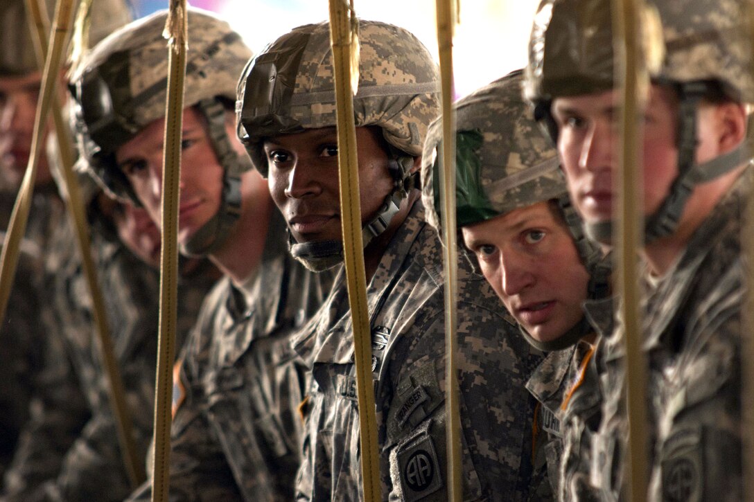 U.S. Army paratroopers conduct pre-jump training during Operation Toy Drop on Pope Air Force Base, N.C., Dec. 10, 2010.