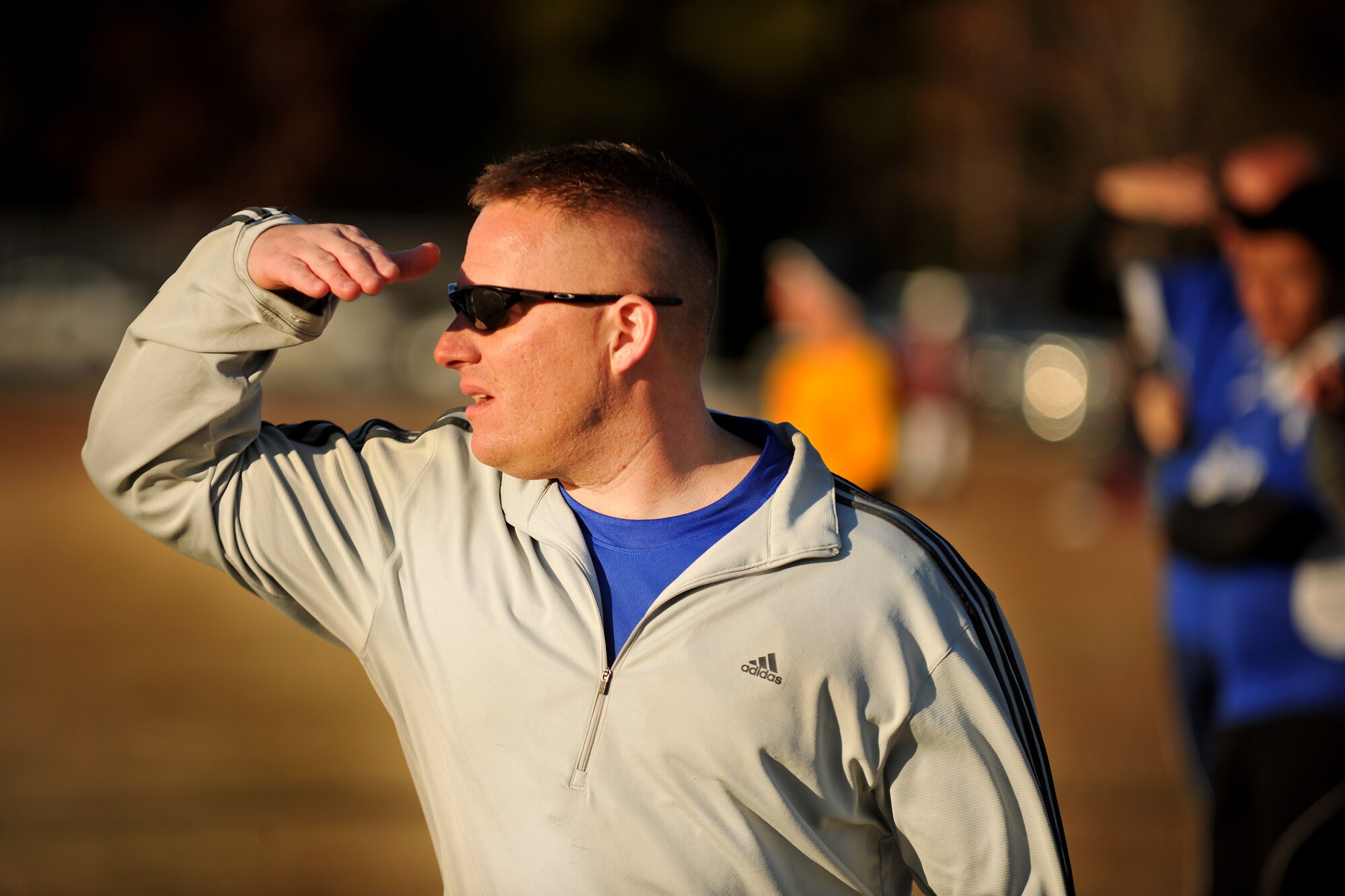 VALDOSTA, Ga.-- Timothy Fry, coach for the Moody Air Force Base, Ga. soccer team, looks at his players from the sideline during a soccer match Dec. 12. From the start of the game, Moody’s goal was to keep a fast pace and by the end of the game, the score said it all with a 4-1 victory. (U.S. Air Force photo/Airman 1st Class Joshua Green)(RELEASED)
