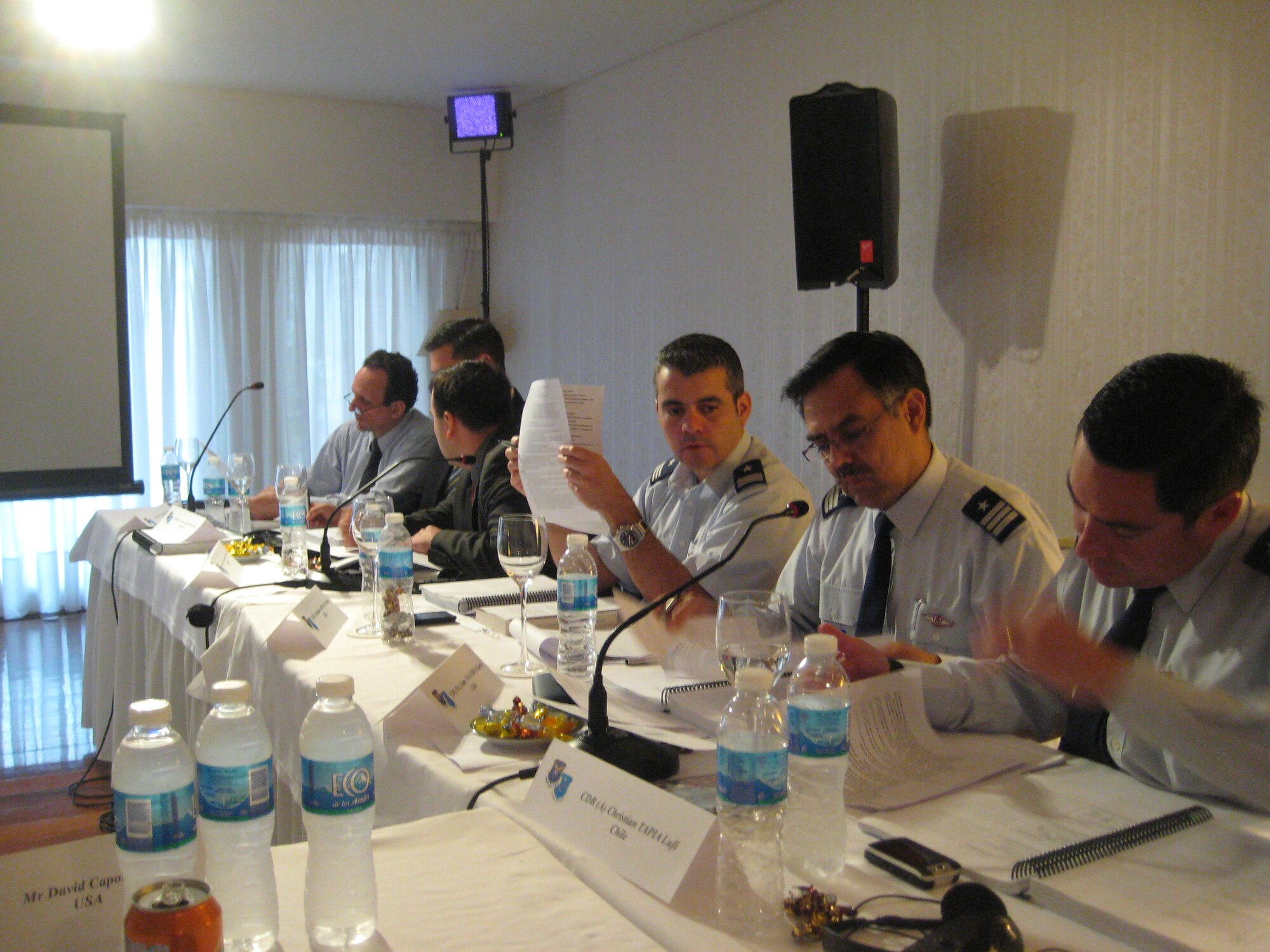 Delegates listen to a briefing during the 12th Air Force (Air Forces Southern) Safety Office's Regional Mishap Investigation Workshop in Argentina from Aug. 9-13. The workshop was part of an annual AFSOUTH safety seminar series.  This subject matter exchange between partner nations focused on promoting dialogue and sharing information. (Courtesy photo)