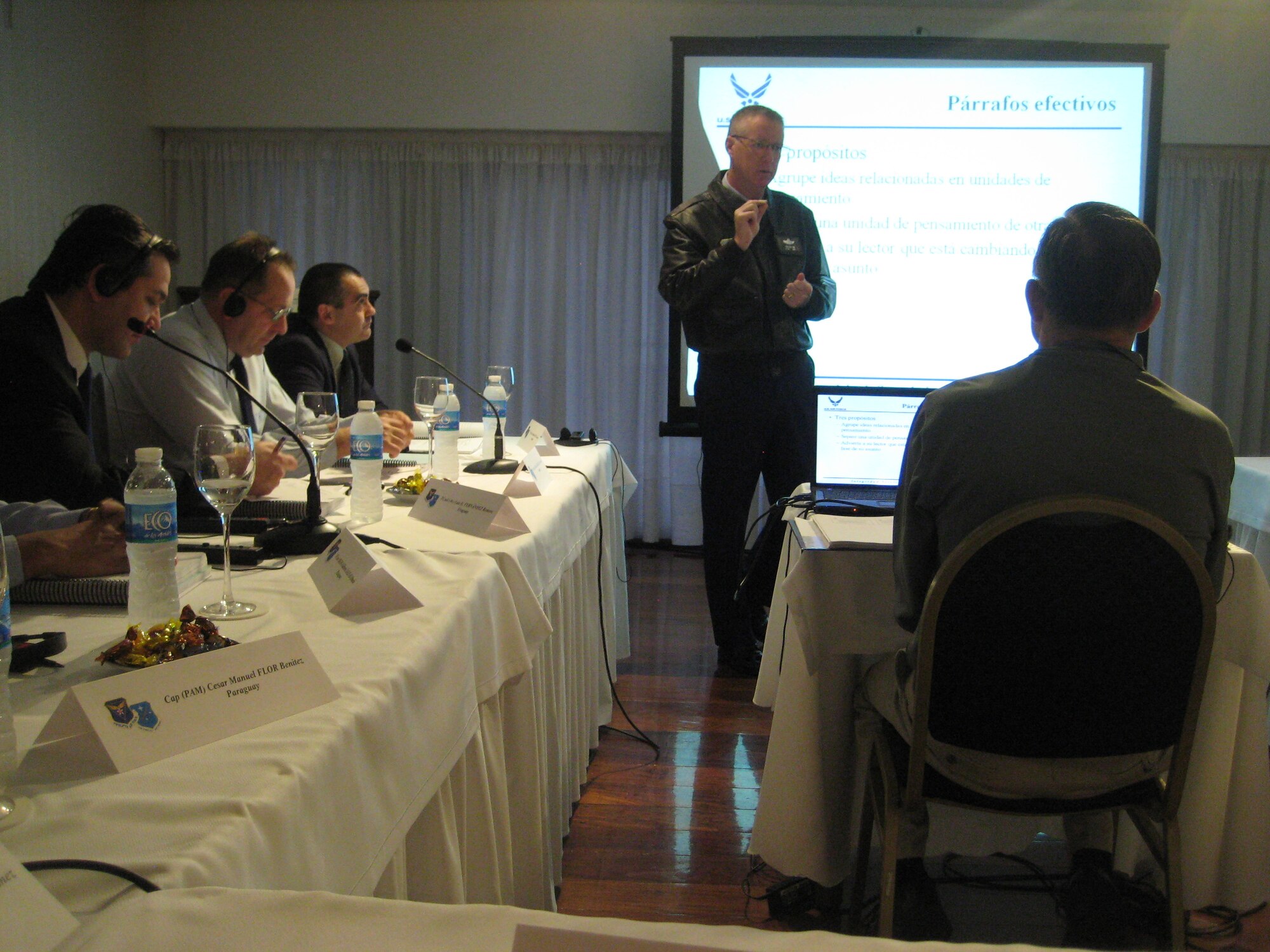 Delegates listen to a briefing during the 12th Air Force (Air Forces Southern) Safety Office's Regional Mishap Investigation Workshop in Argentina from Aug. 9-13. The workshop was part of an annual AFSOUTH safety seminar series.  This subject matter exchange between partner nations focused on promoting dialogue and sharing information. (Courtesy photo)