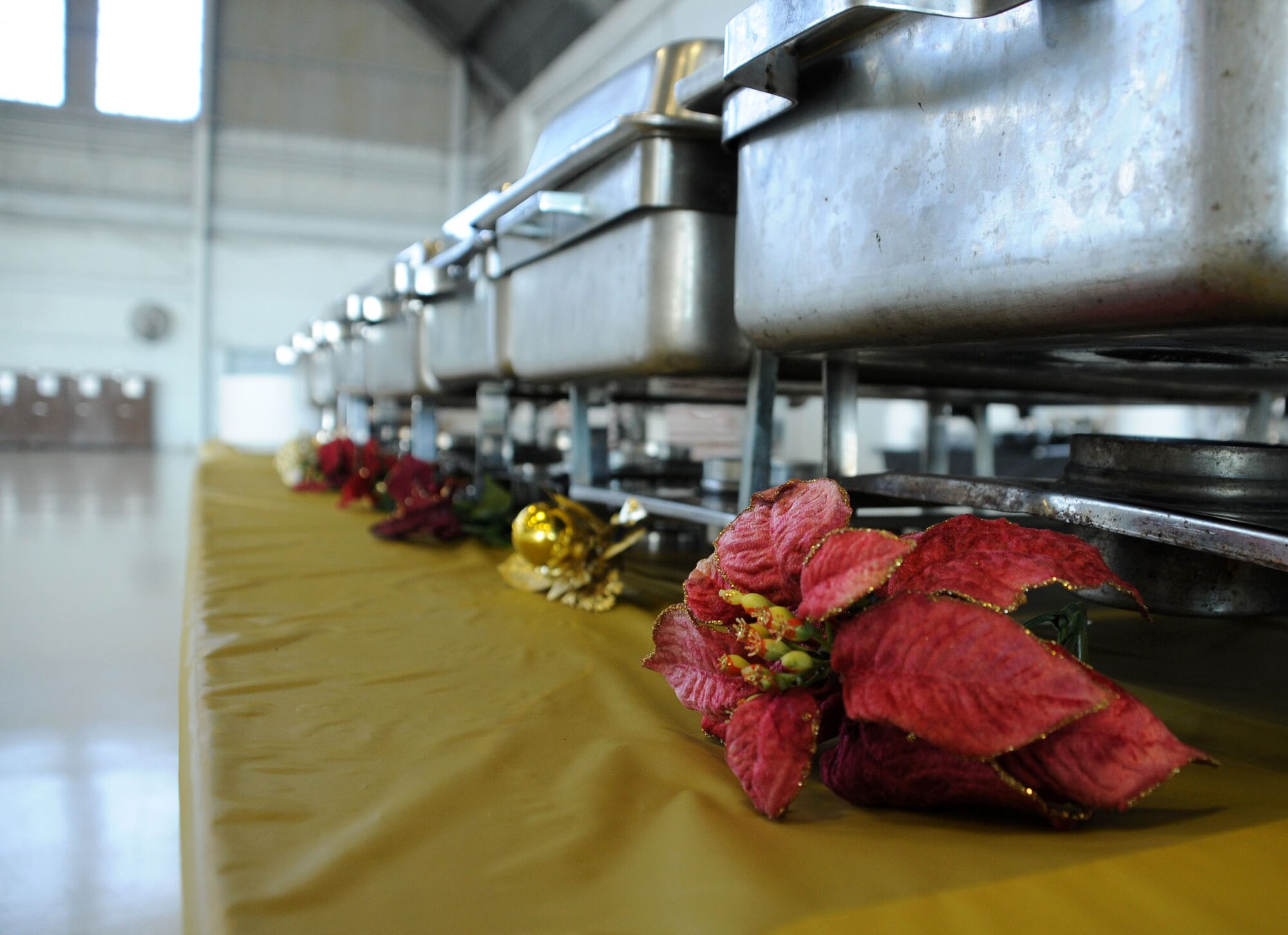 MacDill Air Force Base, Fla. -- Family and friends of the 927th Air Refueling Wing gathered in one of the hangars here Dec. 4 to share stories, holiday cheer, and food.  The event featured many dinner options for servicemembers and their guests, including a dessert table. (Official United States Air Force photo by Staff Sgt. Shawn C. Rhodes)