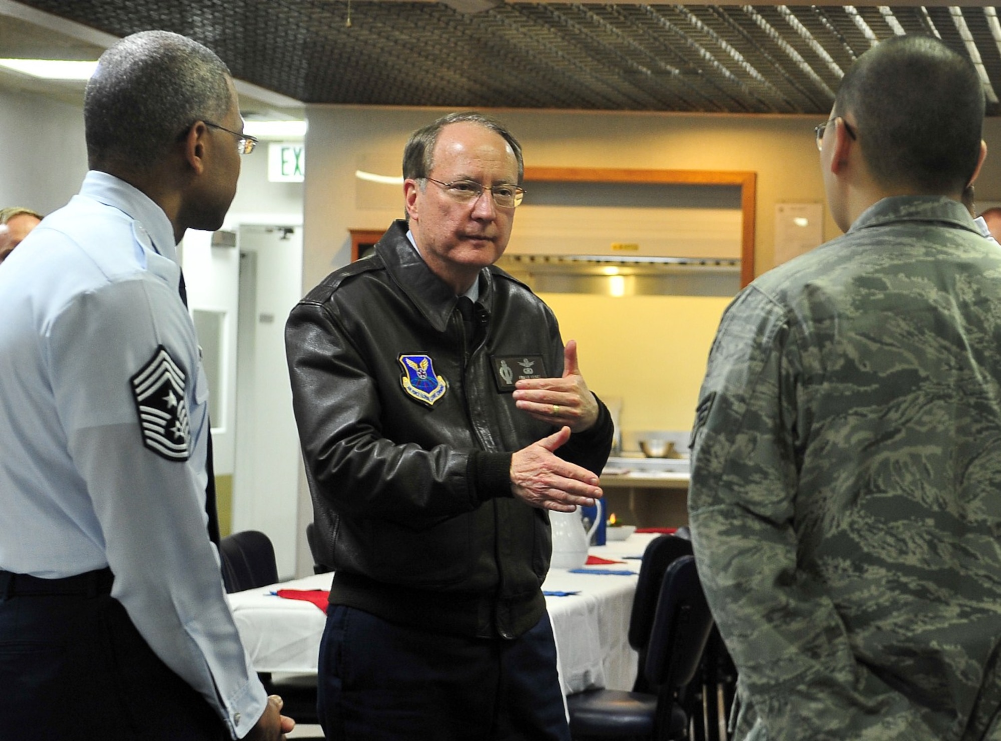 MINOT AIR FORCE BASE, N.D. -- Air Force Global Strike Command commander, Lt.
Gen. Frank Klotz, and Command Chief Master Sgt. Jack Johnson, speak with
Airmen from the 791st Missile Security Forces Squadron during a Missile
Alert Facility tour here Dec. 13. General Klotz visited with Minot Airmen to
show his appreciation for their hard work and dedication to the nuclear
enterprise. (U.S. Air Force photo/Senior Airmen Michael J. Veloz)