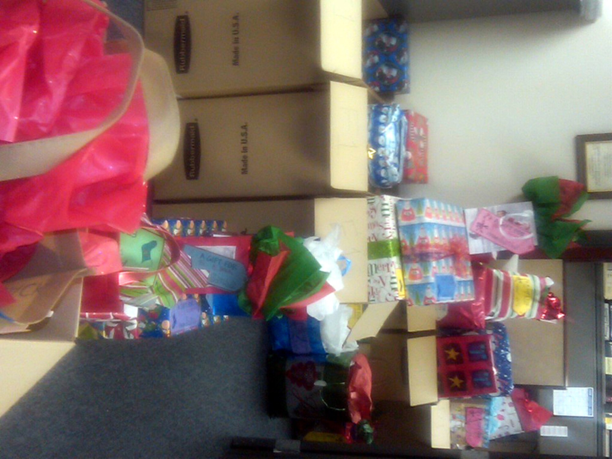 Waiting for Rudolph. Shown are just a few of the 300 Christmas presents collected by the 507th Air Refueling Wing for delivery to the Norman, Oklahoma Veteran's Center. The gifts will be delivered Friday just in time for next week's Christmas Party Dec 22. This is the 10th year the 507th ARW has supported the veterans at the assisted living Center by making sure each resident gets their Christmas wish.