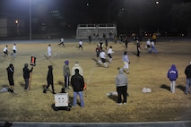 MOODY AIR FORCE BASE, Ga. -- The 23rd Operational Support Squadron returns a kickoff from the 23rd Medical Group during the championship flag football game Dec. 13. The game started off looking good for the 23rd OSS because they were the first to score. (U.S. Air Force photo/Airman 1st Class Douglas Ellis)(RELEASED)