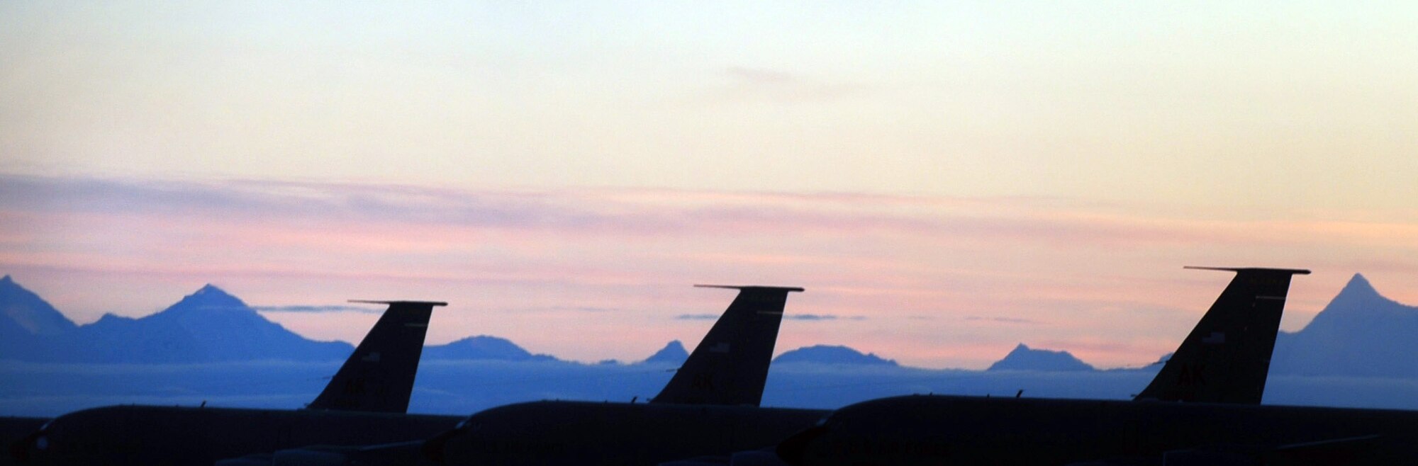 KC-135 Stratotankers line the runway during a routine training mission shortly after noon Dec. 8, 2010, Eielson Air Force Base, Alaska. The day light is gradually decreasing as we approach the winter solstice Dec. 21. (U.S. Air Force photo/Airman 1st Class Laura Goodgame) 