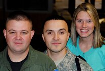 The Warriors of the Week are, from left, Tech. Sgt. Adam Lohn, Staff Sgt. Paulo Manzo and Savannah Lohn. (U.S. Air Force photo/ Joe B. Wiles)