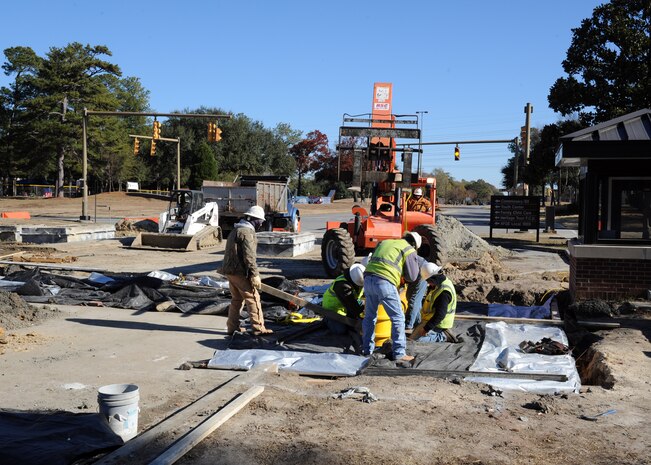 Construction on the barriers at the front gate  continues despite the cold
weather. Although traffic has been slowed due to detours, Joint Base
Charleston-Air Base Security Forces have also been braving the cold
temperatures to keep the flow of traffic moving.
