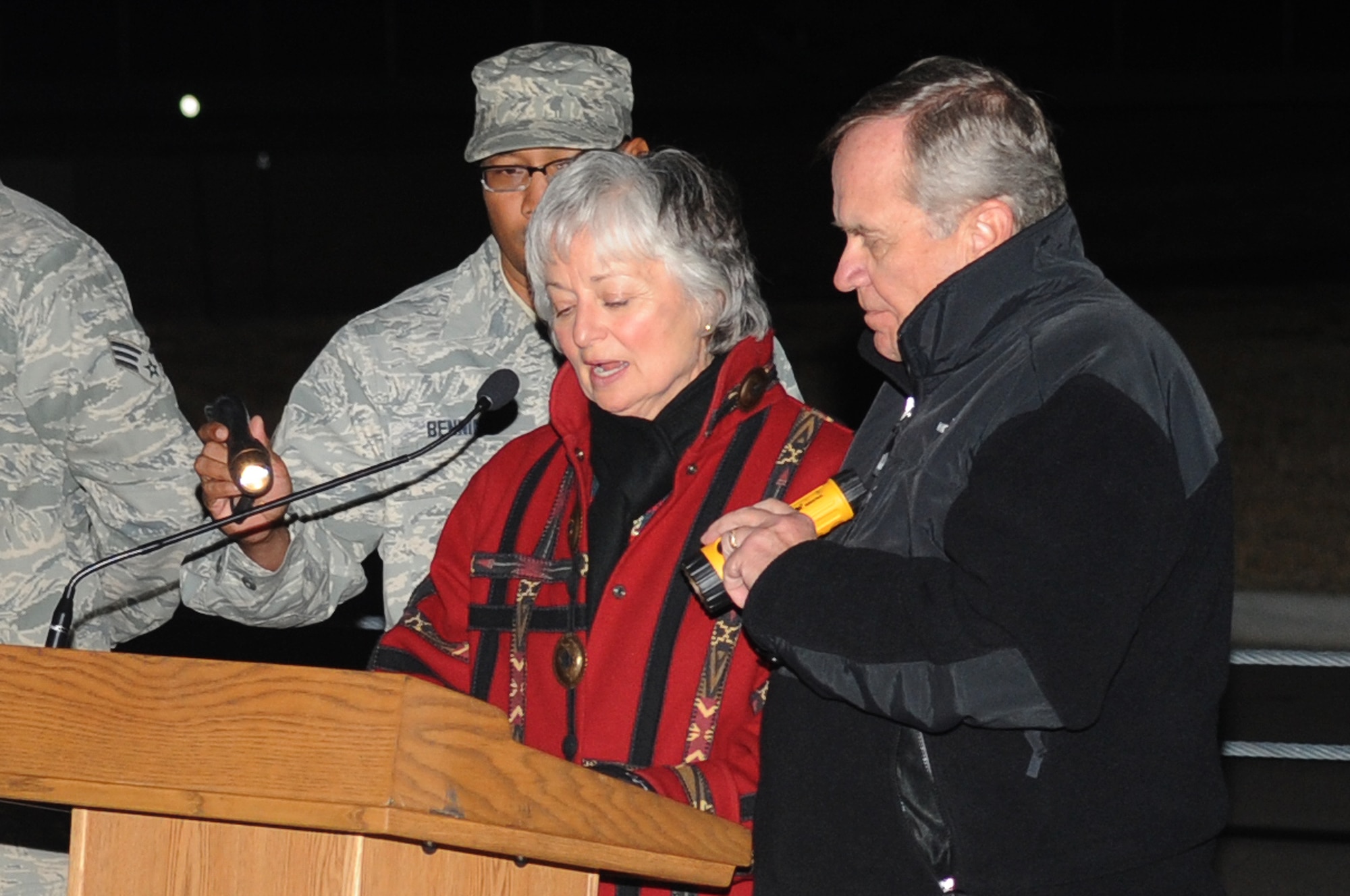 BUCKLEY AIR FORCE BASE, Colo.-- Julie Legg, Airman Mansfield's mother, asks everyone to not drink and drive in memory of her son, who was killed by a drunk driver.(U.S. Air Force photo by Airman Manisha Vasquez) 