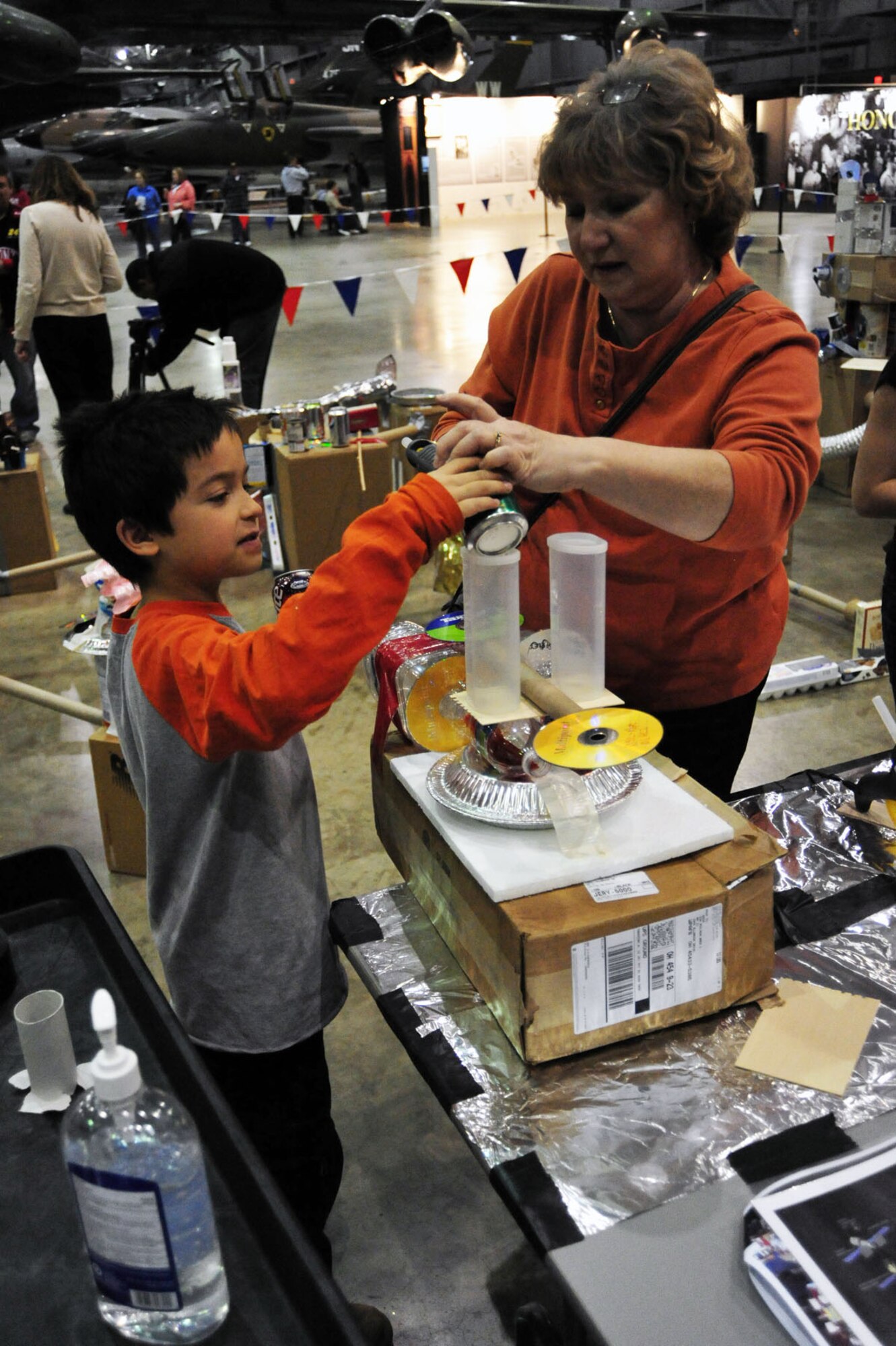 DAYTON, Ohio (11/2010) -- Children and adults of all ages enjoyed building an "Intercommunity Space Station" by adding pieces to a single group-built station during Family Day at the National Museum of the U.S. Air Force. (U.S. Air Force photo)