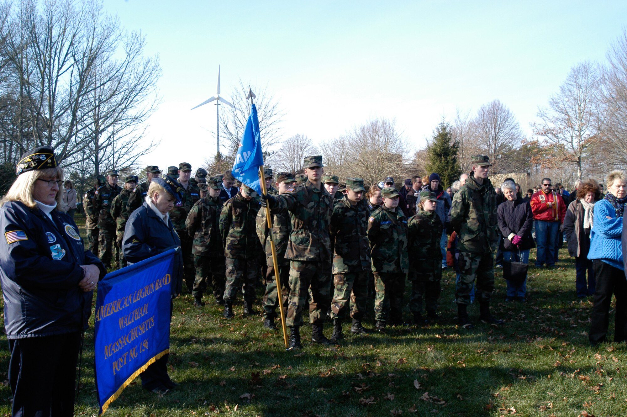 On December 11, 2010 military members, civilians and volunteers gathered for a solemn tribute to honor veterans in the annual Wreaths Across America ceremony held at the Massachusetts National Cemetery on Cape Cod. The ceremony is hosted by the Cape Cod Civil Air Patrol Squadron and the Knights of Columbus. ( U.S. Air Force photo/Major Nicole Ivers)