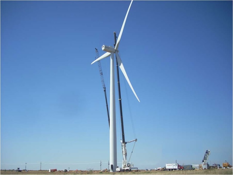 The Alstom wind turbine operating at Reese Technology Center since November, 2010 is 110 meters tall from the tip of its outstretched blade to the ground.  The turbine, which generates 1.67 megawatts of power, is used for research in the Texas Tech University Wind Science and Engineering program and for training in South Plains College’s Wind Technician program, both at the former Reese AFB.