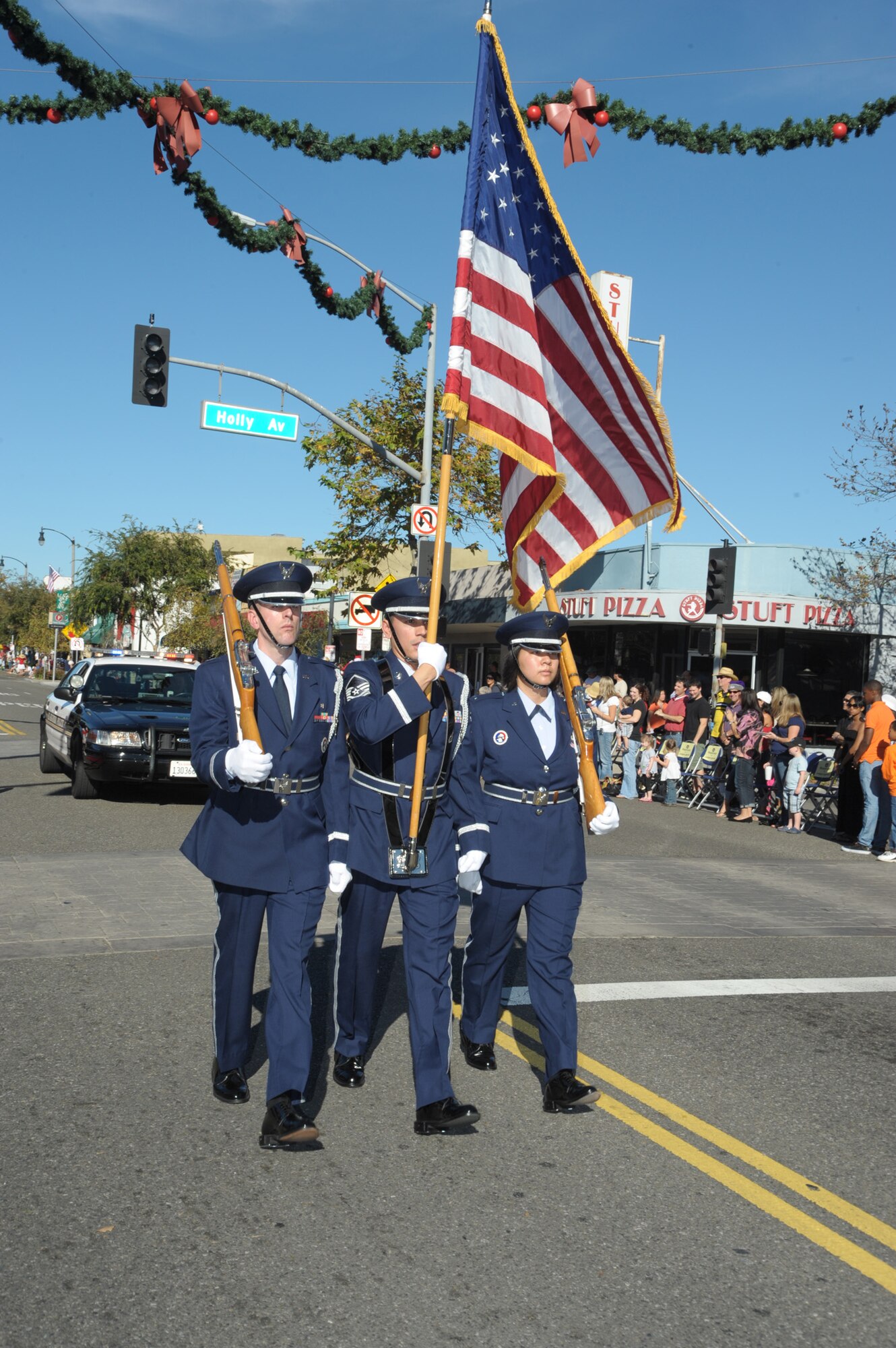 An Honor Guard from Los Angeles Air Force Base leads the City of El Segundo’s annual holiday parade, Dec. 12. (Photo by Joe Juarez)
