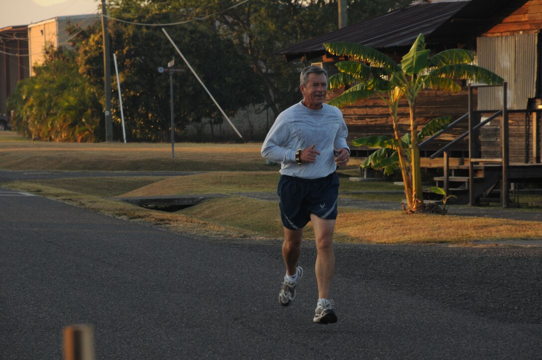 The Jingle Bell Run took place at Soto Cano Air Base, Dec. 16. Members basewide ran the nearly 3.5 mile run/walk enthusiastically adorning jingle bells and Santa hats. Morale Welfare and Recreation sponsored the event and t-shirts were awarded to the first 150 members who completed the run. American Forces News was also on scene videoing and interviewing participants. (U.S. Air Force photo/Staff Sgt. Kimberly R. Moore)