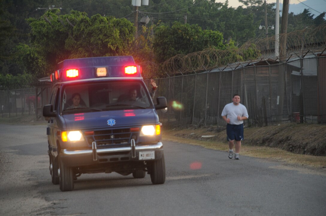 The Jingle Bell Run took place at Soto Cano Air Base, Dec. 16. Members basewide ran the nearly 3.5 mile run/walk enthusiastically adorning jingle bells and Santa hats. Morale Welfare and Recreation sponsored the event and t-shirts were awarded to the first 150 members who completed the run. American Forces News was also on scene videoing and interviewing participants. (U.S. Air Force photo/Staff Sgt. Kimberly R. Moore)