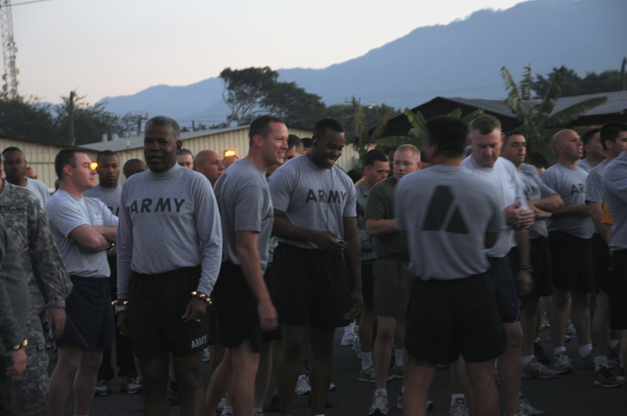 The Jingle Bell Run took place at Soto Cano Air Base, Dec. 16. Members basewide ran the nearly 3.5 mile run/walk enthusiastically adorning jingle bells and Santa hats. Morale Welfare and Recreation sponsored the event and t-shirts were awarded to the first 150 members who completed the run. American Forces News was also on scene videoing and interviewing participants. (U.S. Air Force photo/Staff Sgt. Kimberly R. Moore)