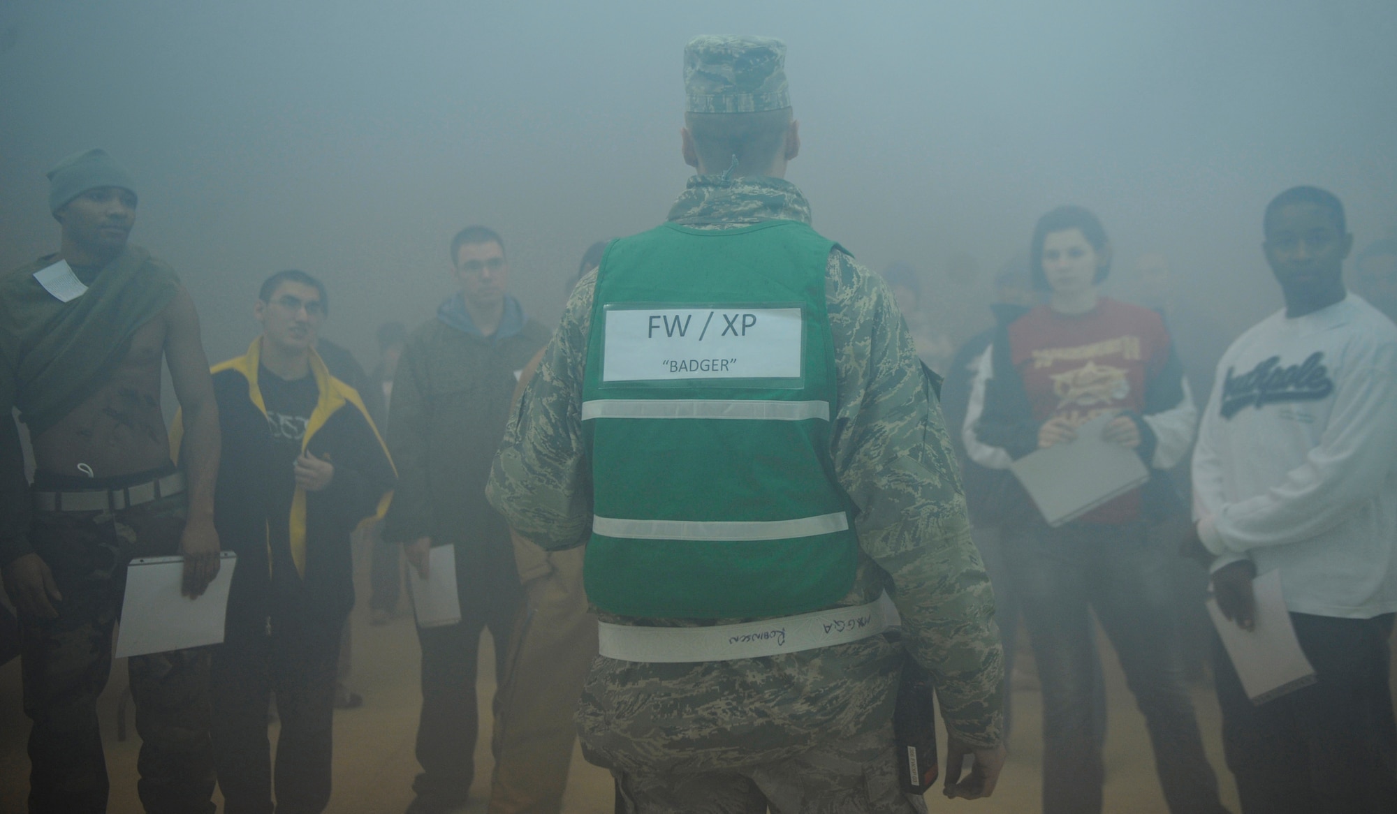 MOUNTAIN HOME AIR FORCE BASE, Idaho -- Tech. Sgt. Gordon Robinson, 366th Fighter Wing noncommissioned officer in charge of installation exercise programs office, briefs volunteers before the Emergency Response Exercise Dec. 14. EREs are held to ensure Airmen are prepared to protect people and resources during real-world situations.  (U.S. Air Force photo by Senior Airman Renishia Richardson)