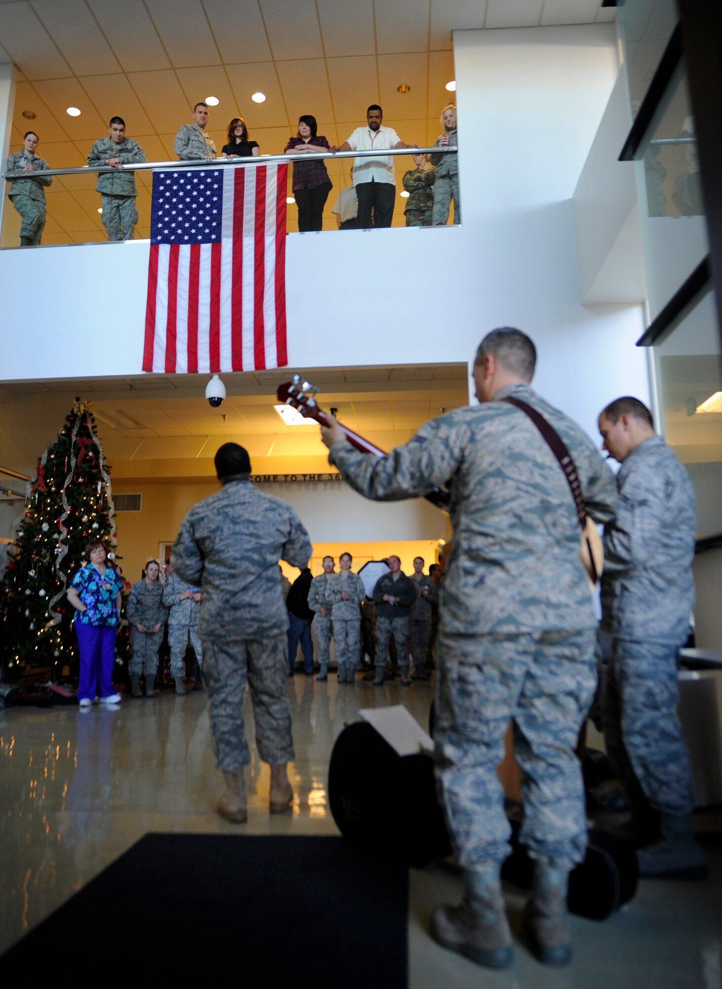 MOUNTAIN HOME AIR FORCE BASE, Idaho -- The Air Force Band of the Golden West performs for the 366th Medical Group Dec. 16. The band traveled from Travis AFB, Calif., to perform Christmas songs throughout the wing. (U.S. Air Force photo by Senior Airman Renishia Richardson)
