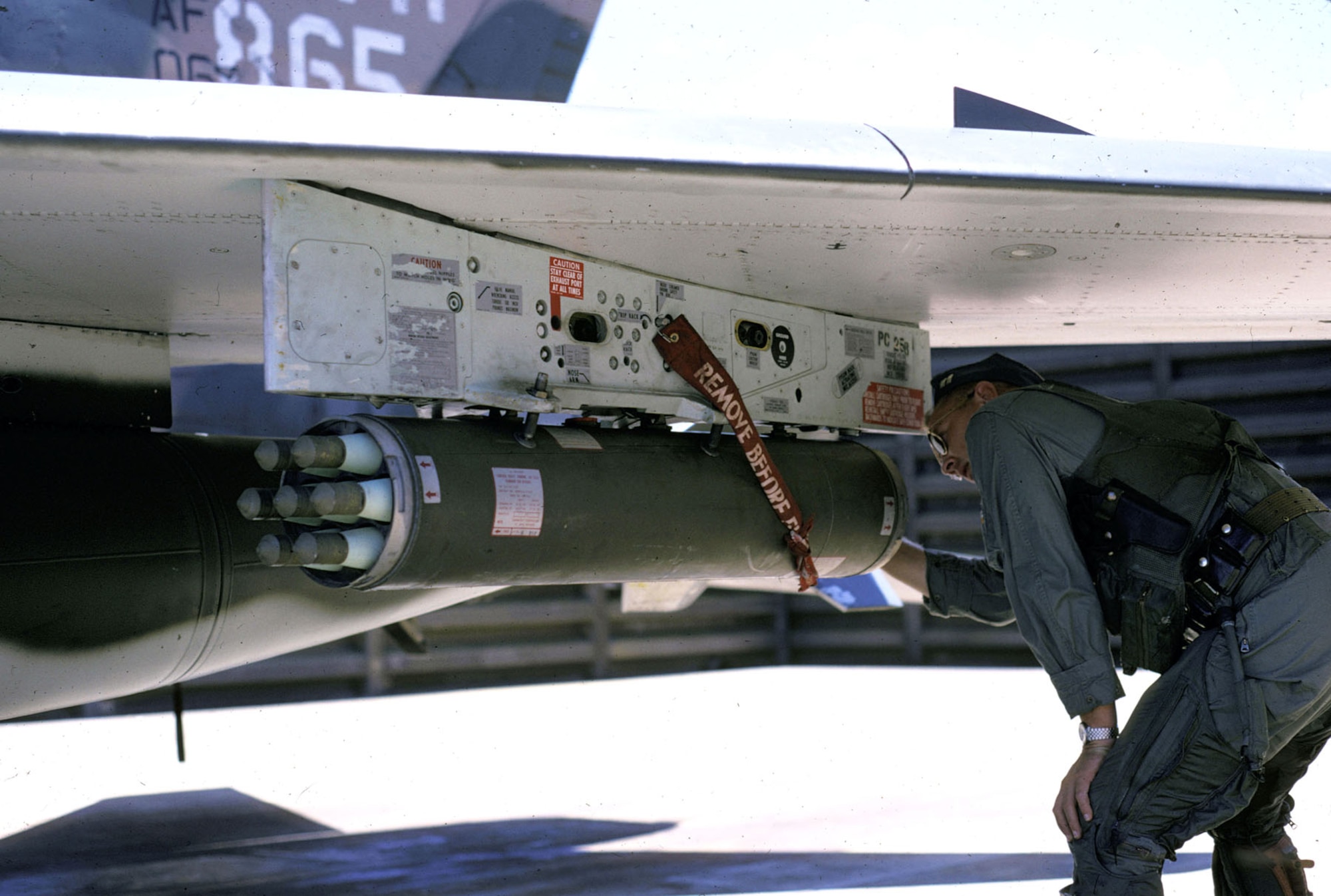 Misty FACs typically carried two rocket pods on outboard wing stations. Each pod contained seven 2.75-inch white phosphorus smoke rockets. (U.S. Air Force photo)