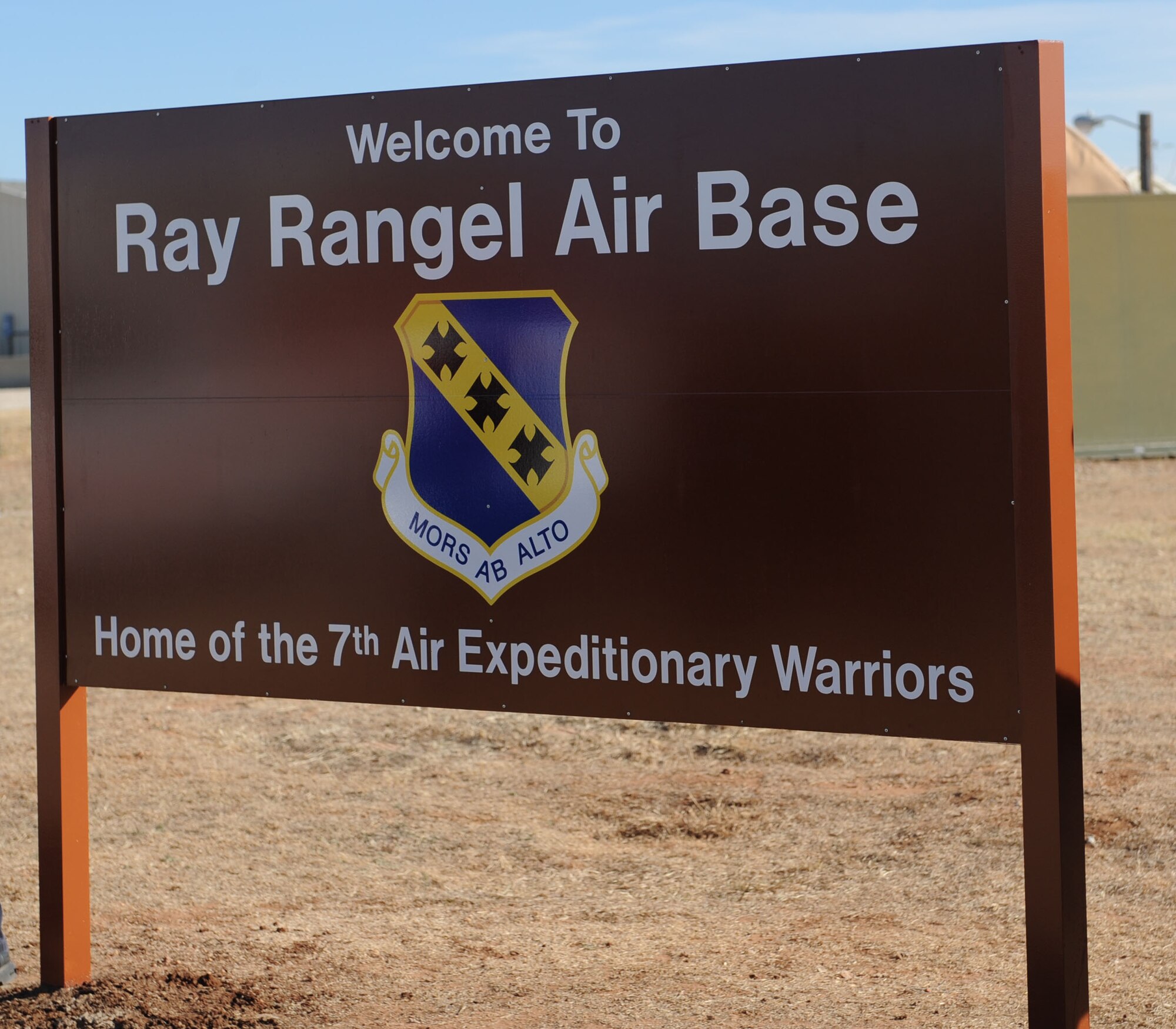 DYESS AIR FORCE BASE, Texas – A new sign honoring one of Dyess’ fallen Airmen welcomes base members to the cantonment area here. The cantonment area, used to host exercises and training sessions, has been renamed in honor of Staff Sgt. Ray Rangel, a 7th Civil Engineer firefighter who lost his life Feb. 13, 2005, at the age of 29, while on a rescue mission in Balad, Iraq. Sergeant Rangel was awarded the Bronze Star Medal Feb. 16, 2005, for his meritorious achievements while deployed. (U.S Air Force photo/ Airman 1st Class Shannon Hall)