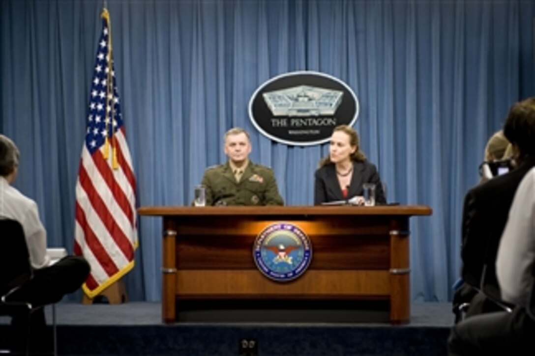 Vice Chairman of the Joint Chiefs of Staff Gen. James Cartwright and Under Secretary of Defense for Policy Michele Flournoy conduct a press conference in the Pentagon on Dec. 16, 2010.  