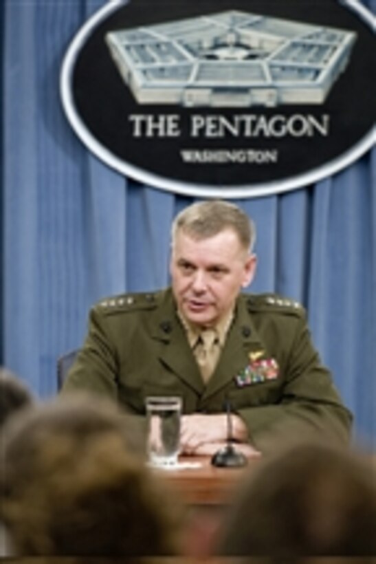 Vice Chairman of the Joint Chiefs of Staff Gen. James Cartwright and Under Secretary of Defense for Policy Michele Flournoy conduct a press conference in the Pentagon on Dec. 16, 2010.  