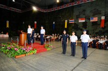 Air chiefs and exercise Cope Tiger directors from the United States, Singapore, and Thailand participate in a parade during the exercise Cope Tiger 2011 opening ceremony at Paya Lebar Air Base, Singapore, on Dec. 13, 2010. Cope Tiger is an annual, multilateral aerial large force exercise conducted in the Asia-Pacific region. (Courtesy photo)