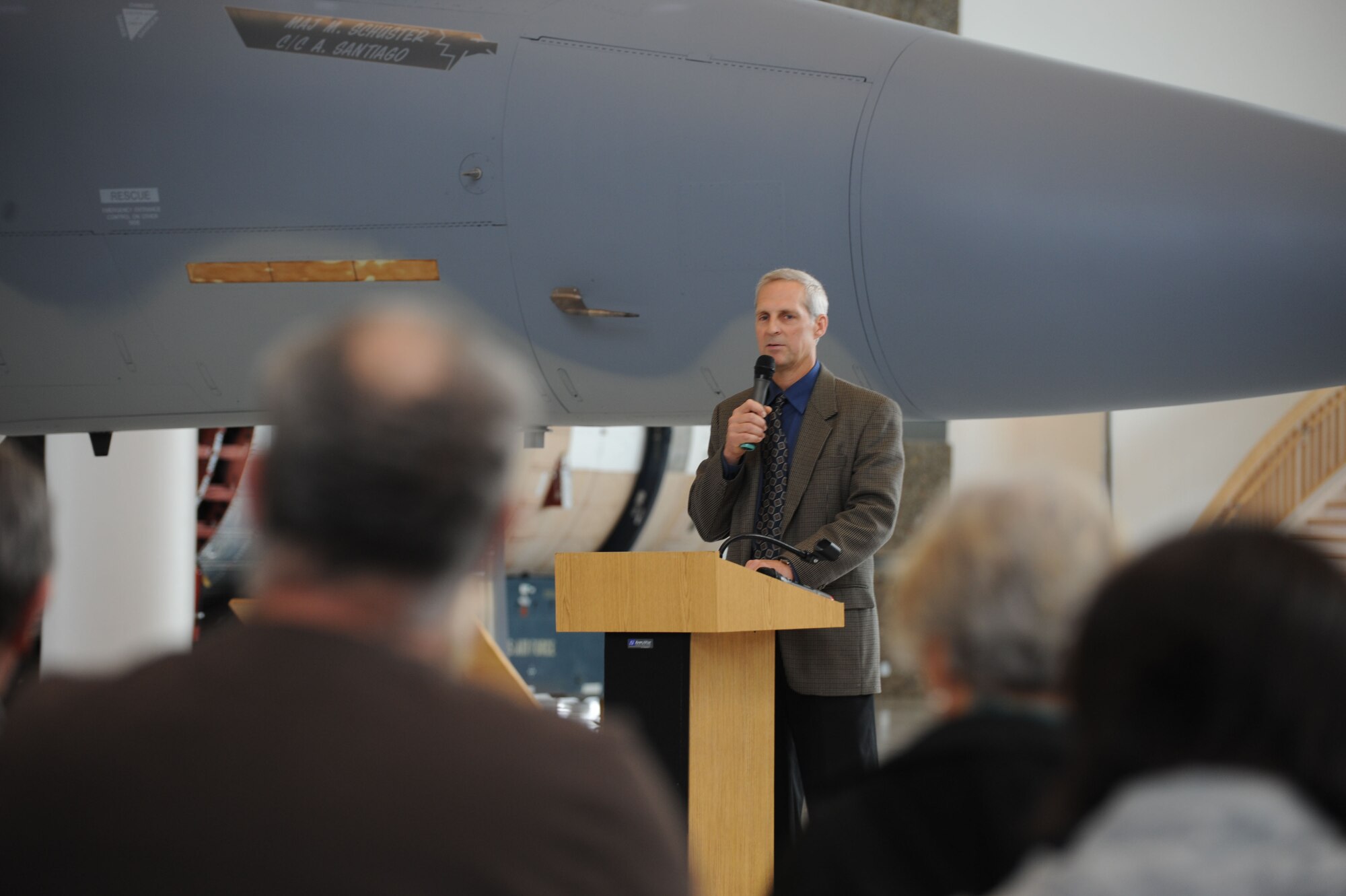 Master of ceremony Lt. Col. (retired) Kevin Bode talked about the significance and background of the F-15 Eagle. Aircraft 73-089 was dedicated to the Evergreen Aviation Museum Nov 11, 2010. 73-089 was the oldest flying F-15 Eagle retiring at thirty six years of service. One of the first production aircraft, 089 had a uniqueness that both the maintenance and pilots loved. (US Air Force Photograph by Tech. Sgt. Greg Neuleib)