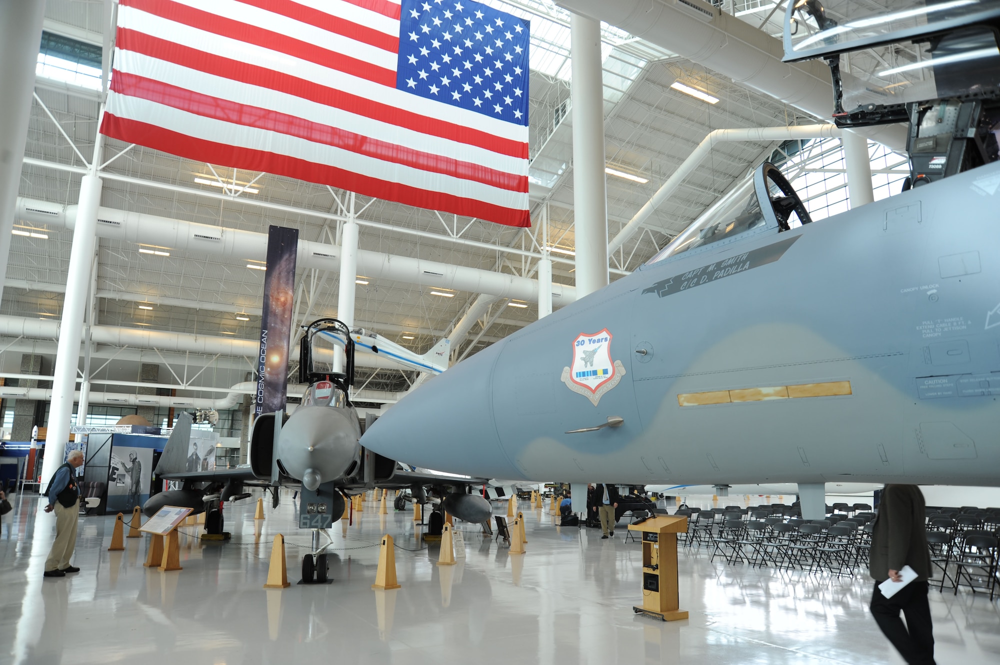 Aircraft 73-089 F-15A Eagle faced it predecessor aircraft 37647 F4 Phantom II while being dedicated to the Evergreen Aviation Museum Nov 11, 2010. 73-089 was the oldest flying F-15 Eagle retiring at thirty six years of service. One of the first production aircraft, 089 had a uniqueness that both the maintenance and pilots loved. (photograph by U. S. Air Force photographer Tech. Sgt. Greg Neuleib)