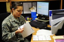 MINOT AIR FORCE BASE, N.D. – Staff Sgt. Lorry A. Arellano, 5th Medical Support Squadron uniform business office manager and manpower analyst, works to ensure the 5th Medical Group is ready to accomplish it's mission. Sergeant Arellano was awarded the Outstanding Resource Management Airman of the Year Award for her hard work and dedication. (U.S. Air Force photo / Airman First Class Aaron-Forrest Wainwright) 