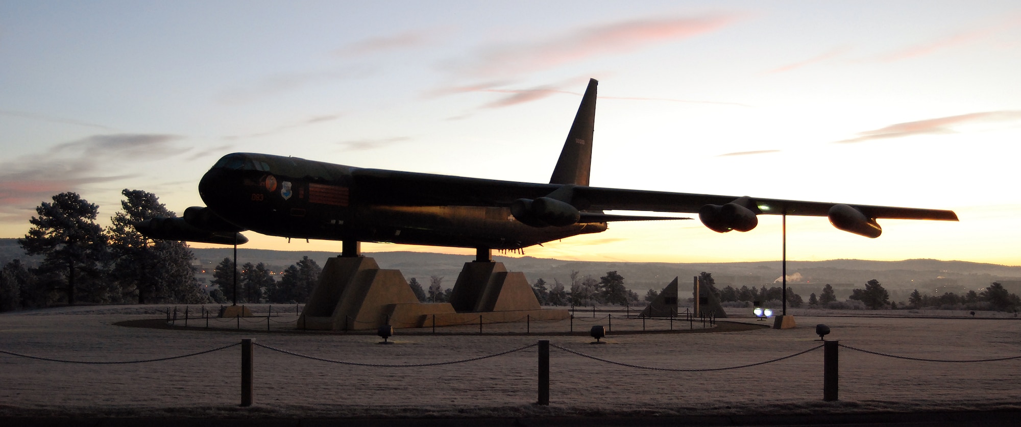 The B-52 Stratofortress known as "Diamond Lil" sits near the north entrance of the Air Force Academy in Colorado Springs, Colo., Dec. 23, 2010. Diamond Lil's tail gunner, Airman 1st Class Albert Moore, shot down a North Vietnamese MiG on Dec. 24, 1972. Diamond Lil came to the Academy after it was decommissioned in 1983. (U.S. Air Force photo/Staff Sgt. Don Branum)